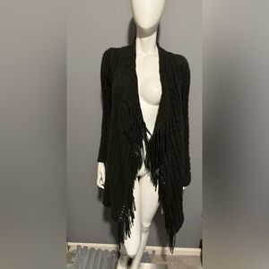 Ralph Lauren Black Label green Cashmere fringe Cardigan sz Small